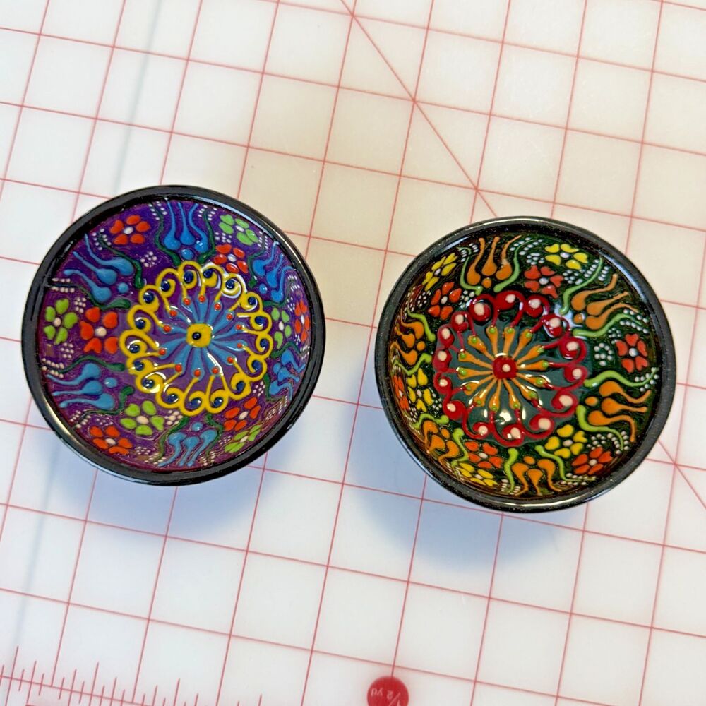 2 Serving Bowls Turkish Pattern Floral Ceramic Handmade Handcrafted Raised Decor